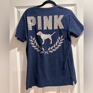 PINK Victoria's Secret Women’s Tee in Navy with Silver Accents